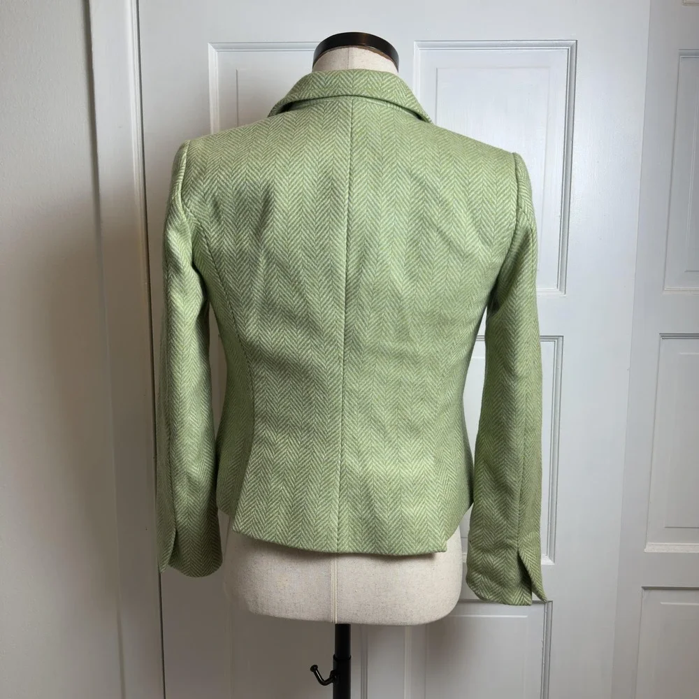 Vintage J.Crew Blazer Womens Small Green Herringbone Tweed Wool Robert Noble 00s